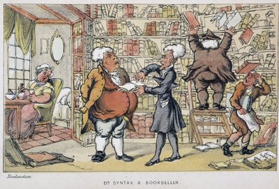 Le docteur et un marchand de livre - "" Doctor Syntaxin kolmella kiertueella: viehättävää lohtua ja vaimoa etsimässä" William Combe, ill. Rowlandson tekijältä Thomas Rowlandson