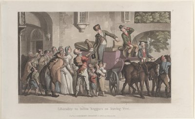 Vapautta sairaiden kerjäläisten lähtemiseen Yrviltä, Journal of Sentimental Travels in the ..., 1821. tekijältä Thomas Rowlandson