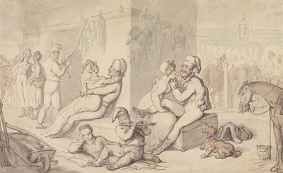 Light-Horse Cavalry Barracks (akvarelli ja kynä ja muste paperille) tekijältä Thomas Rowlandson