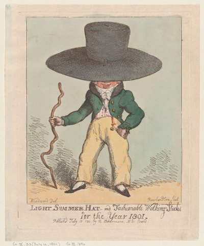 Kevyt kesähattu ja muodikkaat kävelykepit vuodelle 1801, 10.7.1801., 10.7.1801. tekijältä Thomas Rowlandson