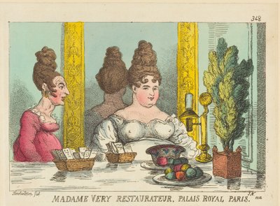 Rouva Very, ravintoloitsija, Palais Royal, Pariisi tekijältä Thomas Rowlandson