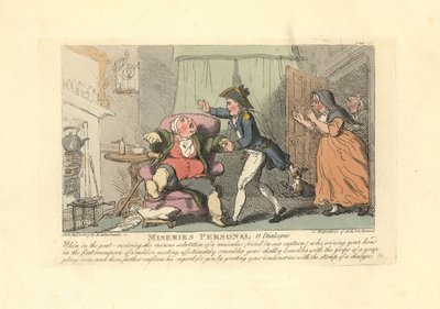 Merimies tervehti tuskallisesti kihdistä kärsivää miestä. tekijältä Thomas Rowlandson