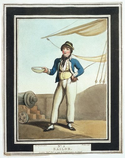 Horatio Nelsonin (1758-1805) aikana merenkulkijat, jotka määrättiin eri tehtäviin kykyjensä mukaan, jotkut työskentelivät mastoissa, jotka oli lastattu siivelle, toiset yläkannella, vastasivat ankkurista, toiset taas olivat osa tykistöjoukkoa. tekijältä Thomas Rowlandson