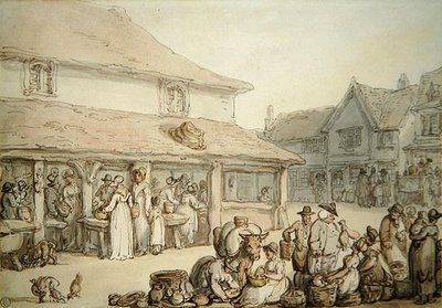 Kauppatori (tussi ja muste paperille) tekijältä Thomas Rowlandson