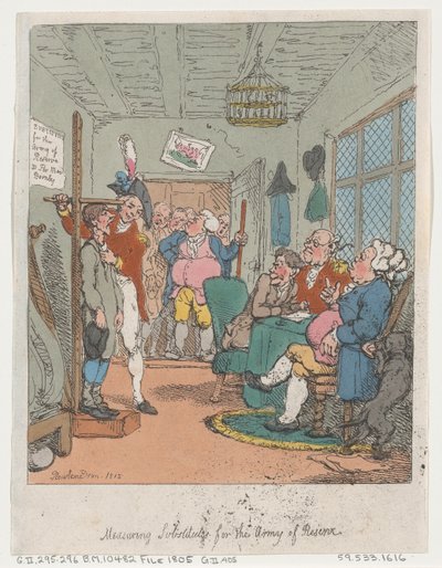 Vara-armeijan sijaisten mittaaminen, 1815, 1815. tekijältä Thomas Rowlandson
