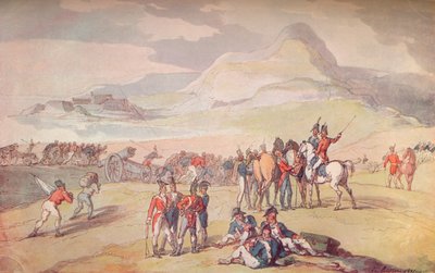 Sotilaskohtaus: Maihinnousujoukot ja aseet., 1801. 1914 tekijältä Thomas Rowlandson