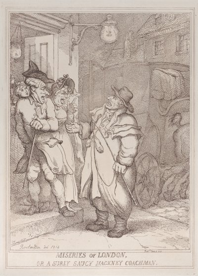 Miseries of London, or a Surly Saucy Hackney Coachman, 4.6.1814., 4.6.1814. tekijältä Thomas Rowlandson