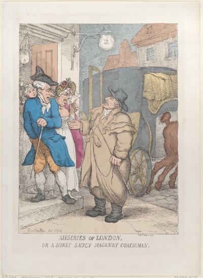 Miseries of London, or a Surly Saucy Hackney Coachman, 4.6.1814., 4.6.1814. tekijältä Thomas Rowlandson