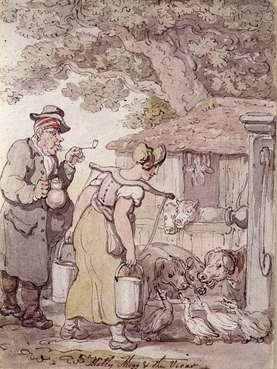 Molly Moggs ja kirkkoherra (kynä ja muste, akvarelli) tekijältä Thomas Rowlandson