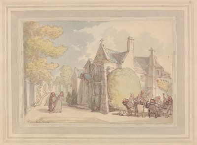 Munkit kiertelevät luostarin ulkopuolella tekijältä Thomas Rowlandson