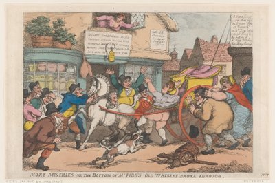 Lisää kurjuutta: Mr Figgin vanhan viskin pohja murtui, 1807, 1807. tekijältä Thomas Rowlandson