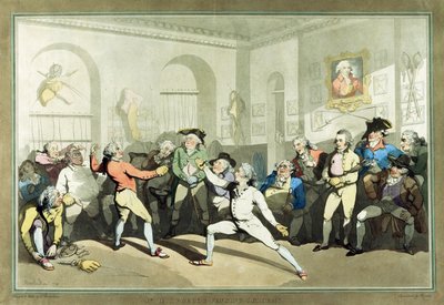 Mr H Angelon miekkailuakatemia, kaiverrus Charles Rosenberg, 1791 (käsinvärinen akvatinta) tekijältä Thomas Rowlandson