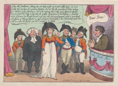 Rouva Clarken jäähyväiset yleisölleen. Takakappale, 1. huhtikuuta 1809, 1. huhtikuuta 1809. tekijältä Thomas Rowlandson