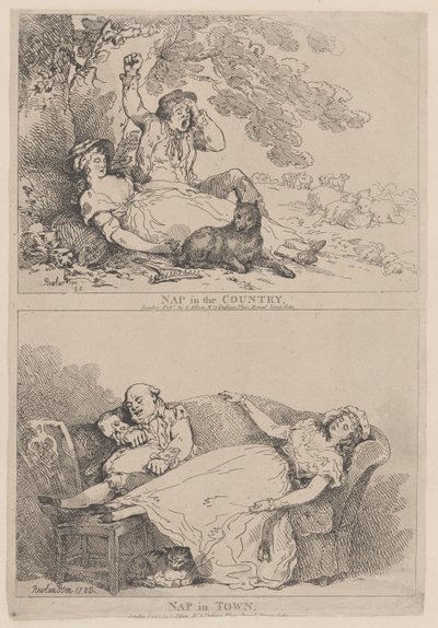 Päiväunet maalla, päiväunet kaupungissa, 1785, 1785. tekijältä Thomas Rowlandson
