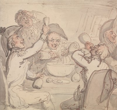 Merivoimien upseerit ja kulho punssia tekijältä Thomas Rowlandson