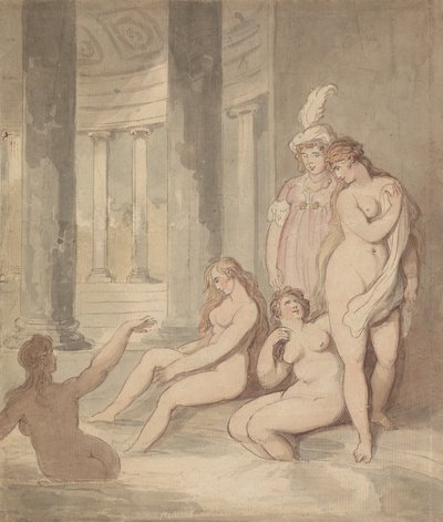 Nymfit roomalaisessa kylpylässä tekijältä Thomas Rowlandson