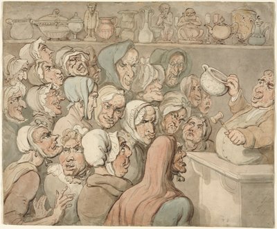 Vanhat piiat uteliaisuusmyynnissä tekijältä Thomas Rowlandson