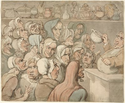 Vanhat piiat uteliaisuusmyynnissä. tekijältä Thomas Rowlandson