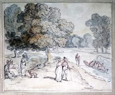 Thamesilla (tussi ja tussi, akvarelli) tekijältä Thomas Rowlandson