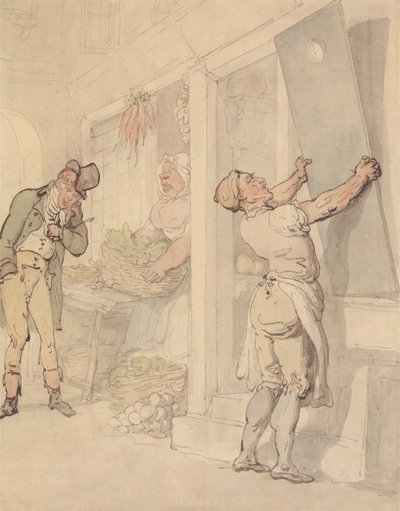 Hedelmä- ja vihanneskaupan ulkopuolella tekijältä Thomas Rowlandson