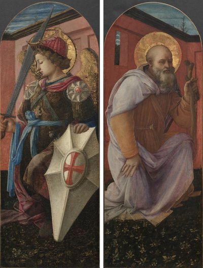 Paneelipari triptyykistä: Arkkienkeli Mikael ja St. Anthony Abbot tekijältä Thomas Rowlandson