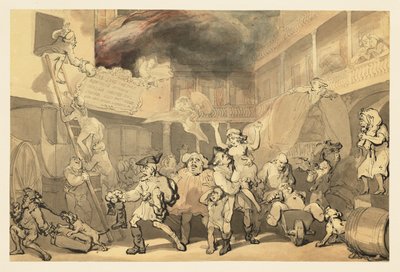Peregrine pelastaa Emilian majatalon tulipalosta tekijältä Thomas Rowlandson