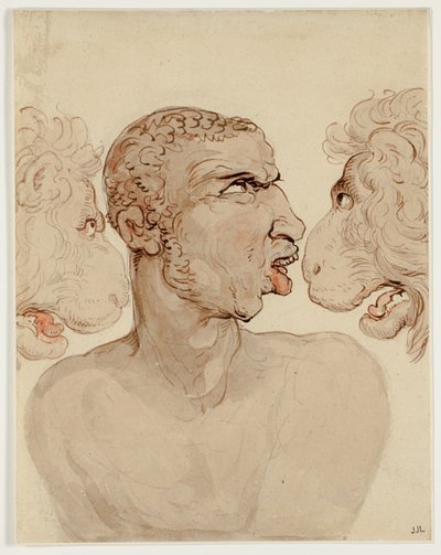 Fysiognominen tutkimus miehen ja kahden leijonan päästä tekijältä Thomas Rowlandson