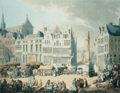 Place de Mer Antwerpenissä (painos julkaissut Ackermann tekijältä Thomas Rowlandson