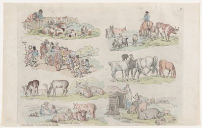 Taulu 11, Figuurien, maisemien ja karjan ääriviivat... oppijoiden käyttöön..., 31. tammikuuta 1791. tekijältä Thomas Rowlandson