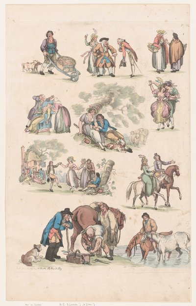 Taulu 14, Figuurien, maisemien ja karjan ääriviivat... oppijoiden käyttöön, Ju..., 1. kesäkuuta 1790. tekijältä Thomas Rowlandson