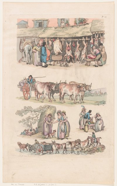 Taulu 15, Figuurien, maisemien ja karjan ääriviivat... oppijoiden käyttöön, Ju..., 1. kesäkuuta 1790. tekijältä Thomas Rowlandson
