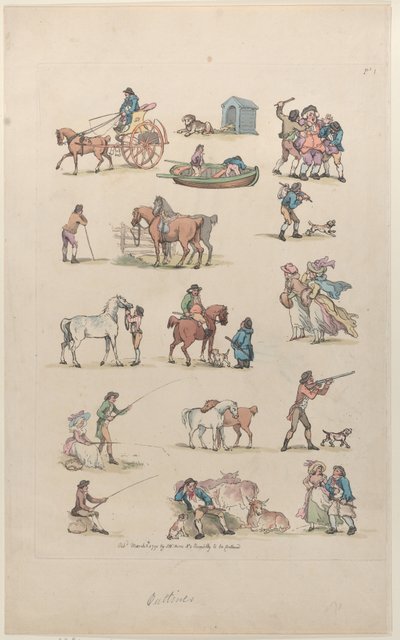 Taulu 1, Figuurien, maisemien ja karjan ääriviivat... oppijoiden käyttöön, Ma..., 8. maaliskuuta 1790. tekijältä Thomas Rowlandson