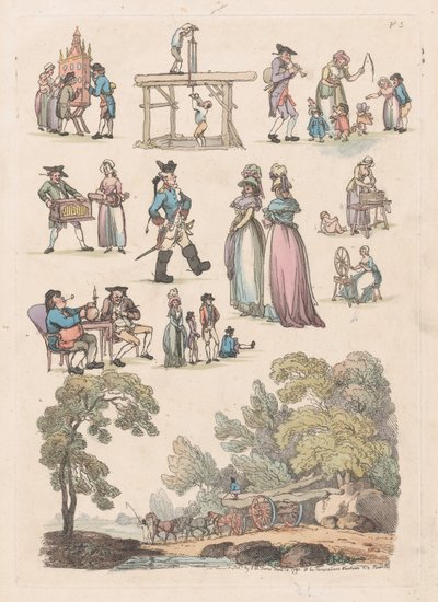 Taulu 5, Figuurien, maisemien ja karjan ääriviivat... oppijoiden käyttöön, Ju..., 18. kesäkuuta 1790. tekijältä Thomas Rowlandson