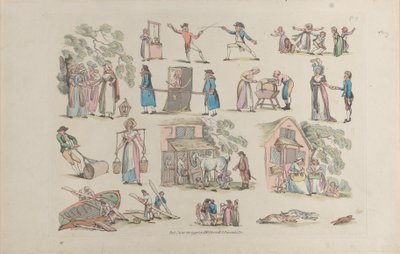 Taulu 8, Figuurien, maisemien ja karjan ääriviivat... oppijoiden käyttöön, Ju..., 20. kesäkuuta 1790. tekijältä Thomas Rowlandson