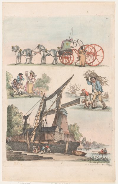 Taulu 9, Figuurien, maisemien ja karjan ääriviivat... oppijoiden käyttöön,..., 20. tammikuuta 1791. tekijältä Thomas Rowlandson