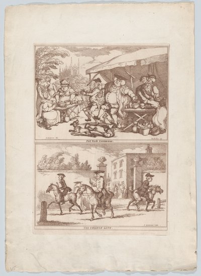 Pot Fair Cambridge ja The College Gate, 1780-90, 1780-90. tekijältä Thomas Rowlandson