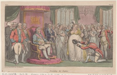 Palkintojen jakaminen teoksesta The Military Adventures of Johnny Newcome, 1815, 1815. tekijältä Thomas Rowlandson