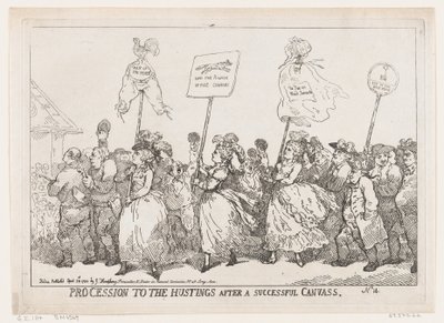 Kulkue Hustingsiin onnistuneen kierroksen jälkeen, 30. huhtikuuta 1784, 30. huhtikuuta 1784. tekijältä Thomas Rowlandson