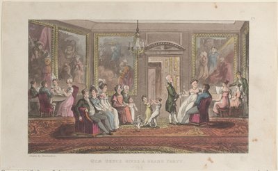 Quae Genus järjestää suuren juhlan, The History of Johnny Quae Genus, The Li..., 1. helmikuuta 1822. tekijältä Thomas Rowlandson