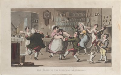Quae-suku, keittiön urheilussa, julkaisusta The History of Johnny Quae Genus..., 1. elokuuta 1821. tekijältä Thomas Rowlandson