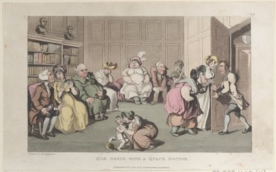 Quae-suku ja Quack Doctor, julkaisusta The History of Johnny Quae Genus, The Lit..., 1. lokakuuta 1821. tekijältä Thomas Rowlandson