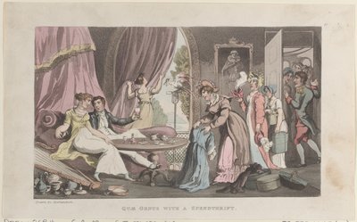 Quae-suku tuhlaamatta, julkaisusta The History of Johnny Quae Genus, The Li..., 1. syyskuuta 1821. tekijältä Thomas Rowlandson