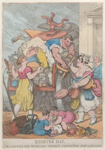 Vuokranmaksupäivä eli tilojen tyhjentäminen ilman vuokranantajan suostumusta tekijältä Thomas Rowlandson