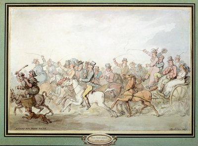 Paluu Epsomin raveista, 1823 (kynä, wc ja lyijykynä paperille) tekijältä Thomas Rowlandson