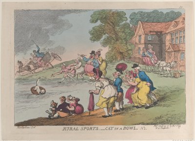 Maaseutuurheilu: Kissa kulhossa, 24. huhtikuuta 1811, 24. huhtikuuta 1811. tekijältä Thomas Rowlandson