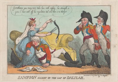 Sampson nukkui Dalilahin sylissä, 19. maaliskuuta 1809, 19. maaliskuuta 1809. tekijältä Thomas Rowlandson