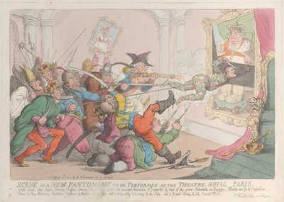 Kohtaus uudessa pantomiimissa, joka esitetään Theatre Royalissa Pariisissa, 12. huhtikuuta 1815, 12. huhtikuuta 1815 tekijältä Thomas Rowlandson