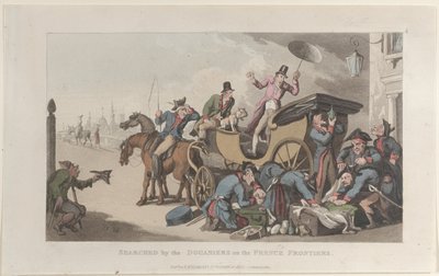 Douanierit etsivät Ranskan rajoilla Journal of Sentimental Travels -julkaisusta..., 1821. tekijältä Thomas Rowlandson