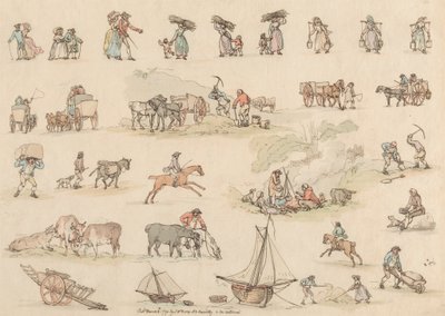 Kuusitoista sarja: Figuurien ja maisemien ääriviivat tekijältä Thomas Rowlandson