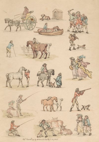Kuusitoista sarja: Figuurien ja maisemien ääriviivat tekijältä Thomas Rowlandson